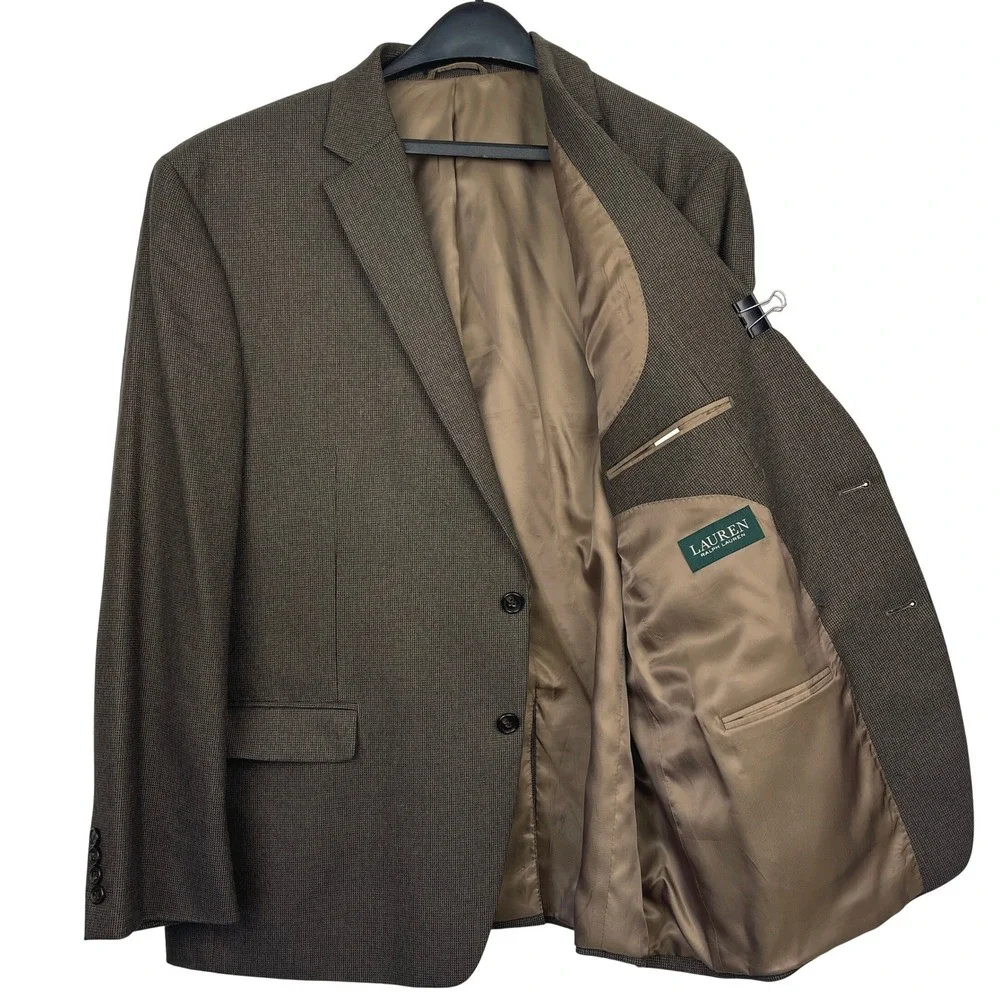 Lauren Ralph Lauren 46R Brown Micro‎ Check Blazer Viscose Sport Coat Suit Jacket